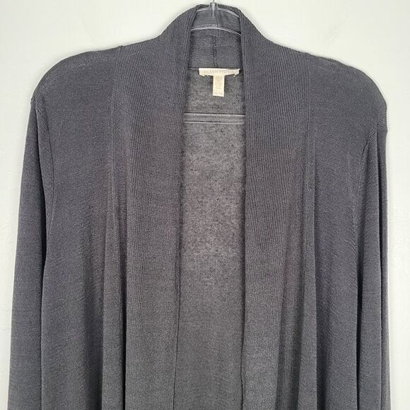 Eileen Fisher Size XL Organic Linen Nylon Open Front Cardigan Long Line Gray - Picture 3 of 12